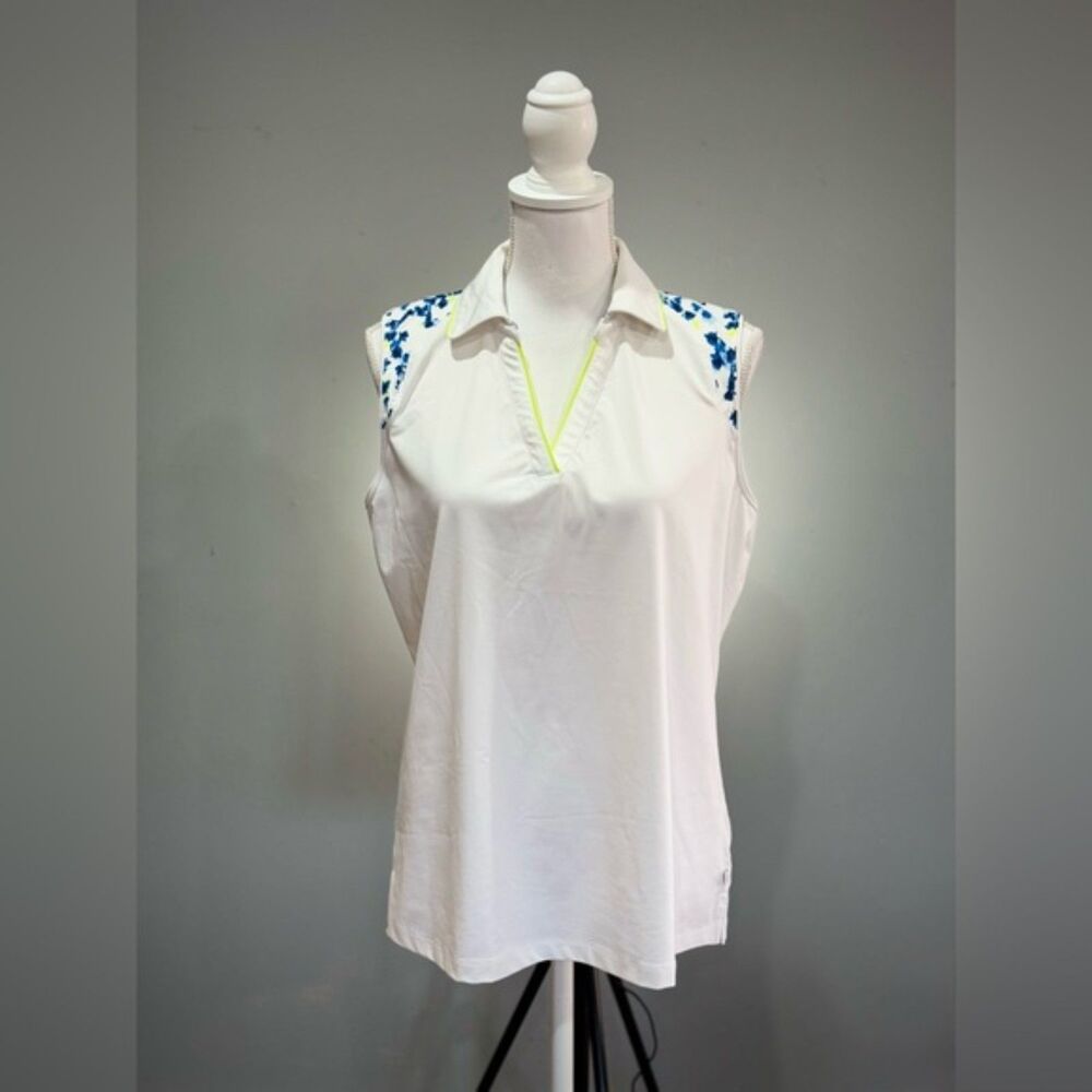 SALE! White/Blue Lady Hagen Sleeveless Golf Polo Size L EUC